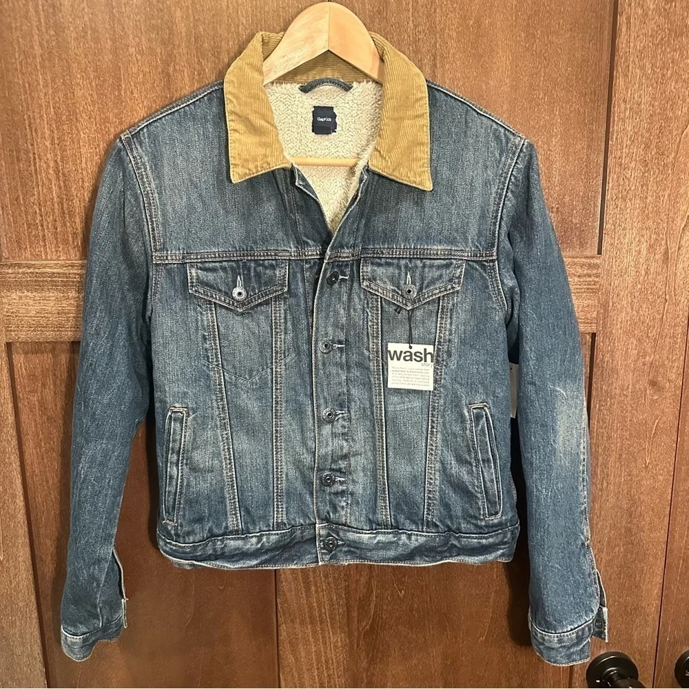 GAP Blue Denim Jacket with Tan Collar